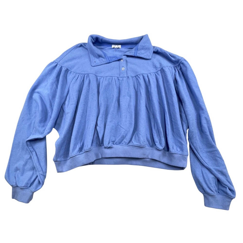 NWT Aerie Blue Cropped Sweatshirt Gathered French Terry Long Sleeve Womens M